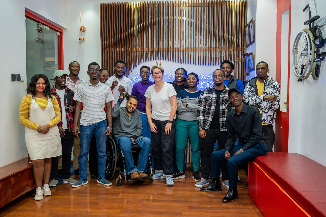 The AbleSpeak team with disability innovators at Senses Hub in Nairobi